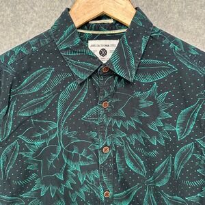 Cactus Man Mens Small Slim Fit Short Sleeve Button Down Shirt Black Teal‎ Floral